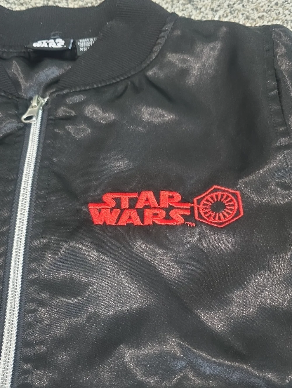 Star Wars Youth XS Black Satin TIE Fighter Bomber Jacket